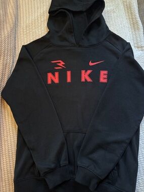 Nike Black Hoodie with Red NIKE Logo and Swoosh
